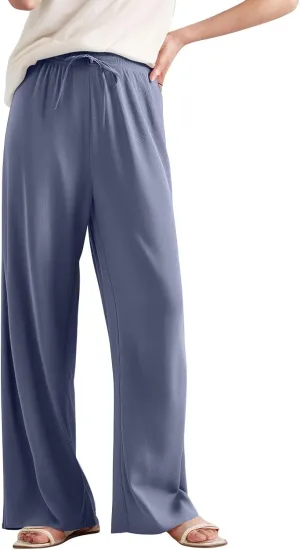 ZEFOTIM Wide Leg Lounge Pants for Women Drawstring High Waisted Pants Solid Color Lounge Trouser with Pocket
