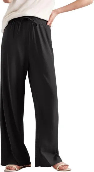 ZEFOTIM Wide Leg Lounge Pants for Women Drawstring High Waisted Pants Solid Color Lounge Trouser with Pocket
