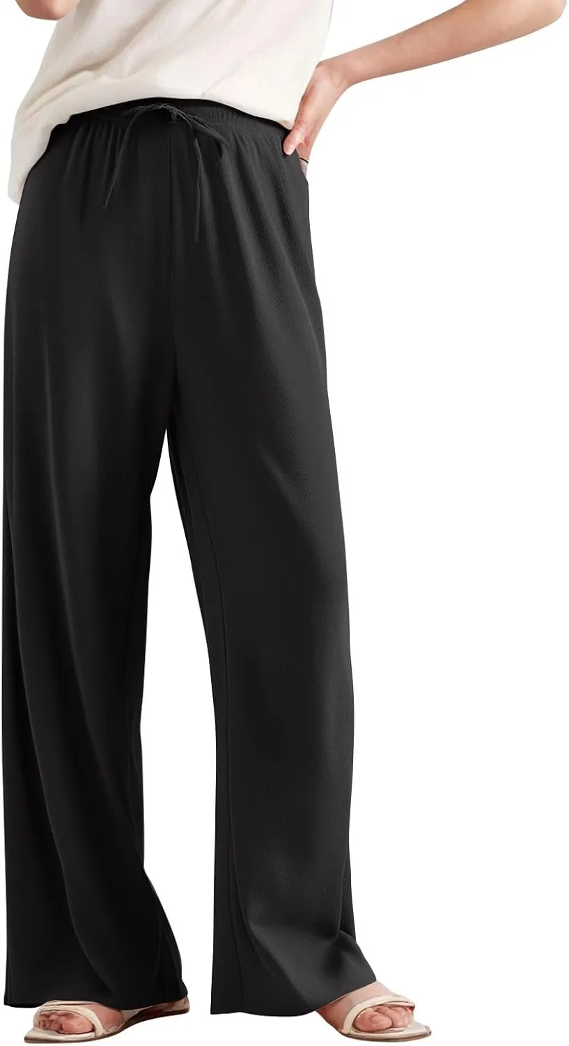 ZEFOTIM Wide Leg Lounge Pants for Women Drawstring High Waisted Pants Solid Color Lounge Trouser with Pocket