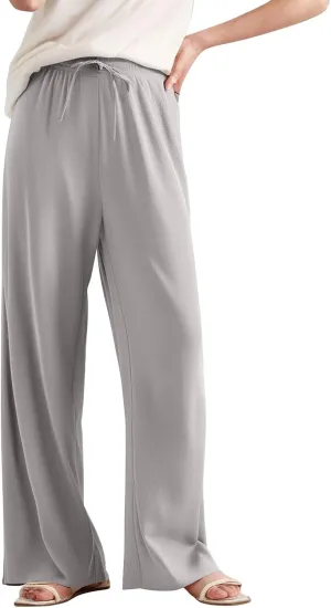 ZEFOTIM Wide Leg Lounge Pants for Women Drawstring High Waisted Pants Solid Color Lounge Trouser with Pocket