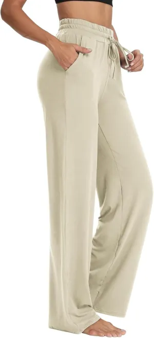 ZEFOTIM Wide Leg Pants Woman Drawstring High Waisted Trousers Solid Color Business Pants with Pocket