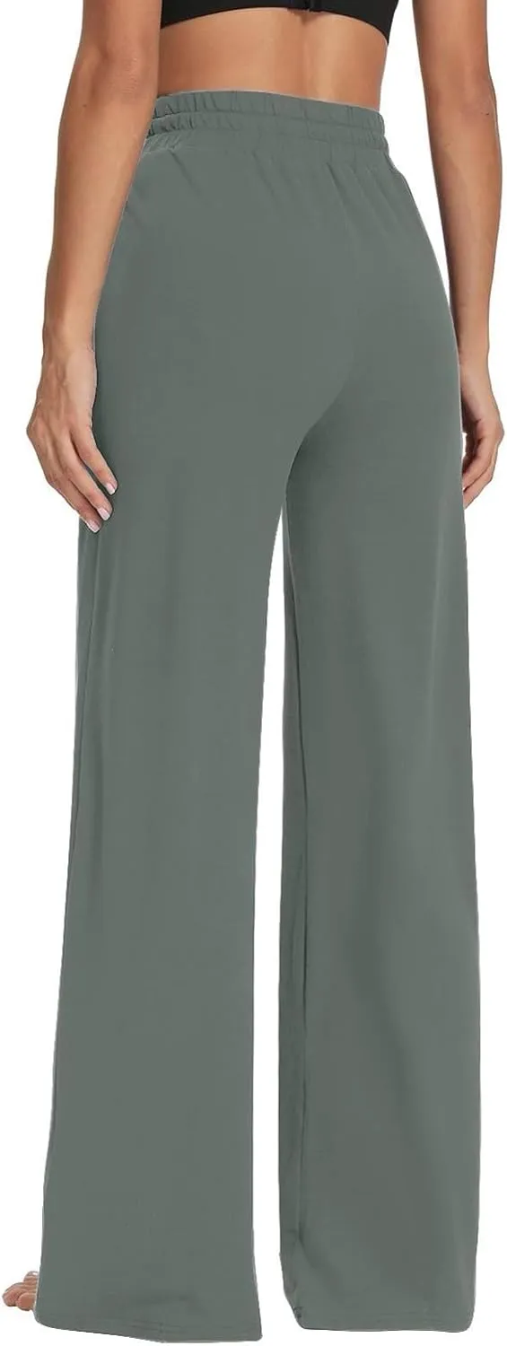 ZEFOTIM Wide Leg Pants Woman Drawstring High Waisted Trousers Solid Color Business Pants with Pocket