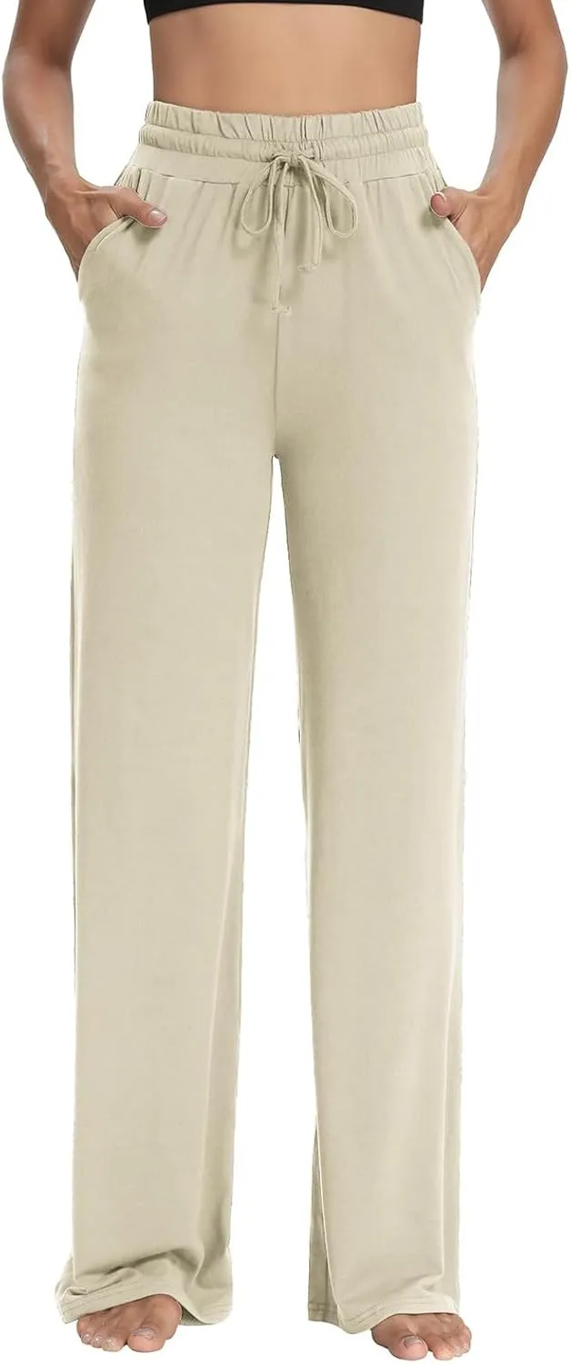 ZEFOTIM Wide Leg Pants Woman Drawstring High Waisted Trousers Solid Color Business Pants with Pocket