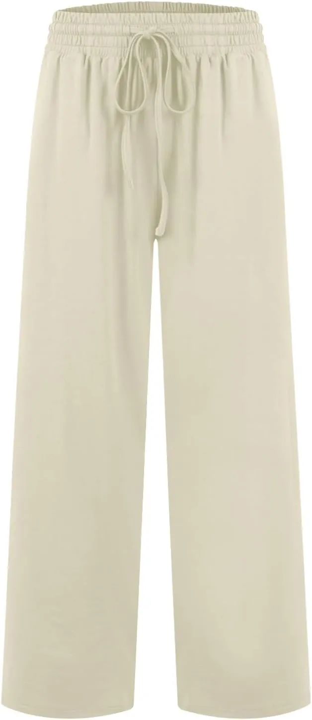 ZEFOTIM Wide Leg Pants Woman Drawstring High Waisted Trousers Solid Color Business Pants with Pocket