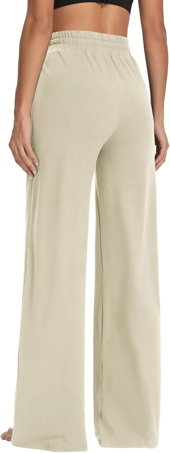 ZEFOTIM Wide Leg Pants Woman Drawstring High Waisted Trousers Solid Color Business Pants with Pocket