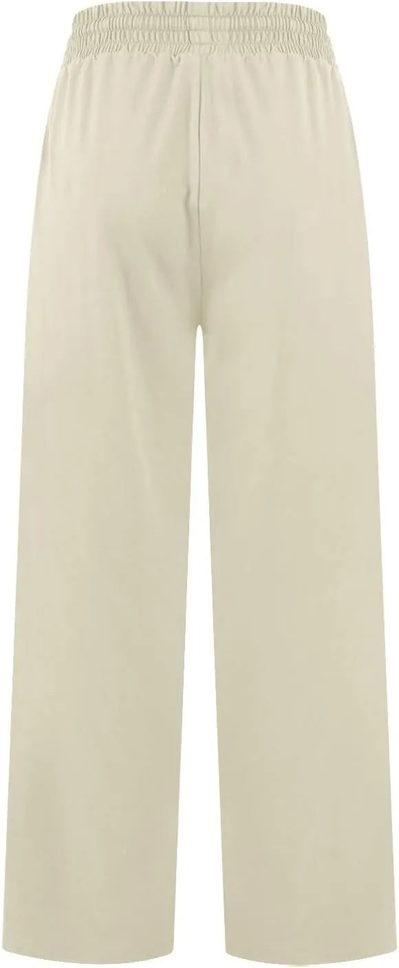 ZEFOTIM Wide Leg Pants Woman Drawstring High Waisted Trousers Solid Color Business Pants with Pocket