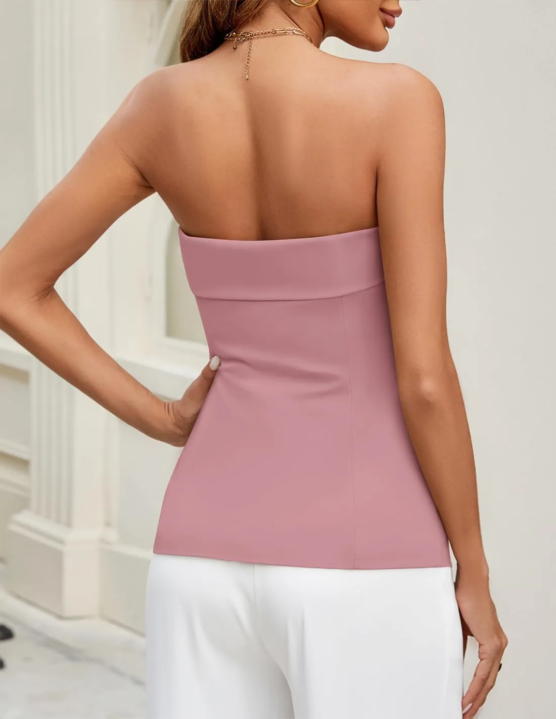 ZESICA Women's 2025 Trendy Strapless Blazer Vests Summer Dressy Tube Vest Tops Elegant Clothes
