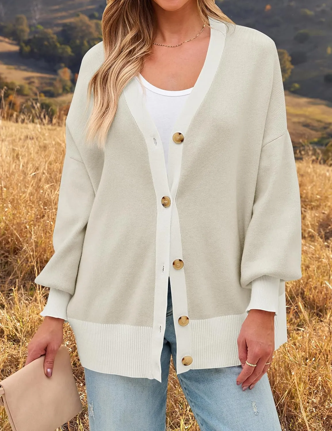 ZESICA Women's Casual Loose Knitted Cardigan Long Sleeve Open Front Contrast Color Button Down Oversized Sweater Coats