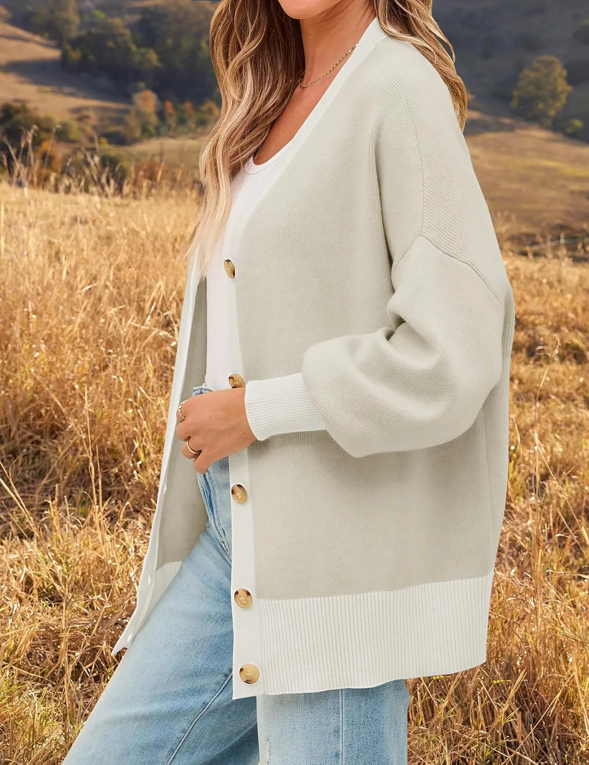 ZESICA Women's Casual Loose Knitted Cardigan Long Sleeve Open Front Contrast Color Button Down Oversized Sweater Coats