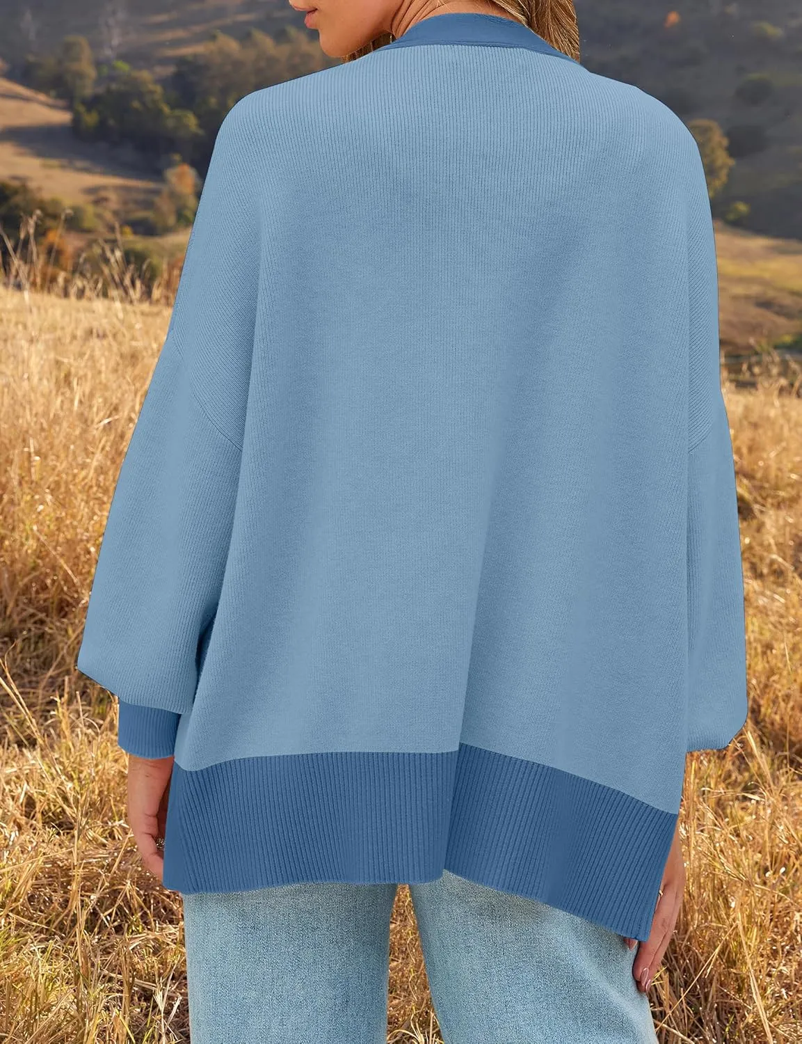ZESICA Women's Casual Loose Knitted Cardigan Long Sleeve Open Front Contrast Color Button Down Oversized Sweater Coats