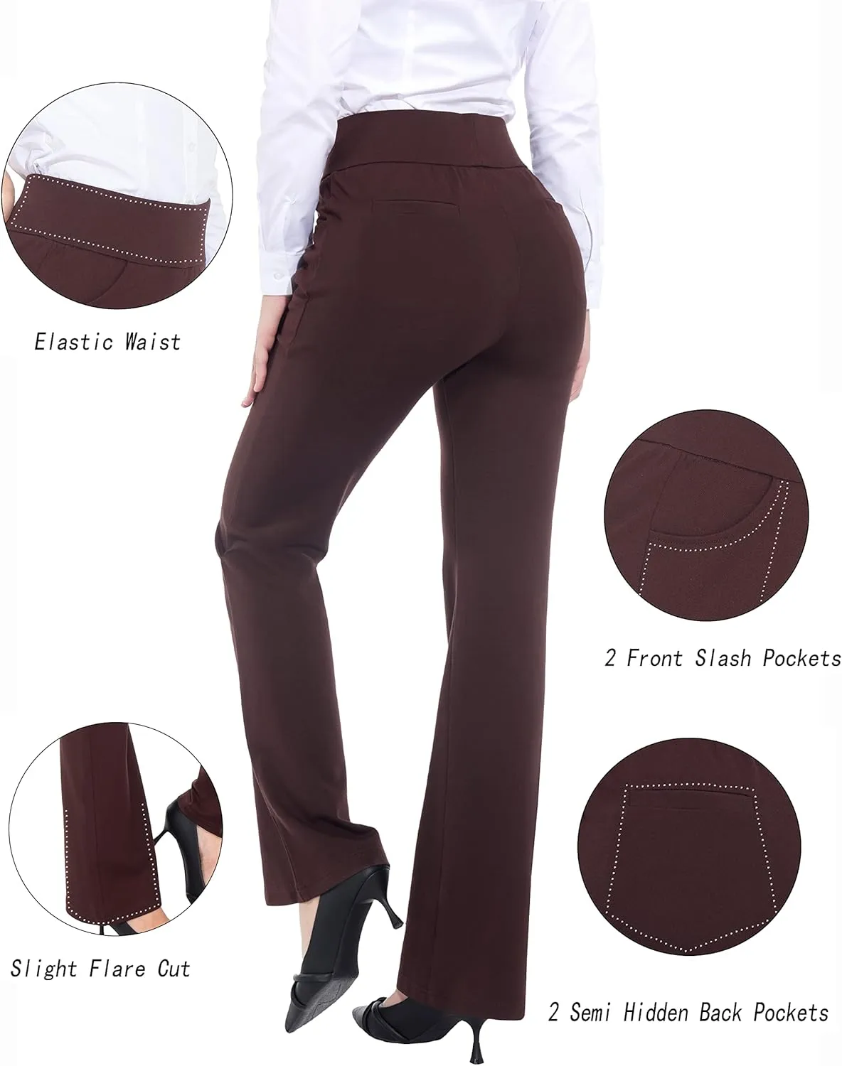 ZTN Women's High Waist Pull-On Dress Pants Tummy Control Work Pants for Business Casual Trousers with 4 Pockets